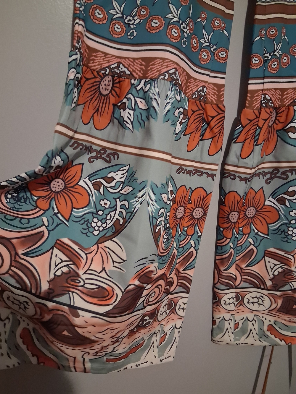 Womens Jeans Pants Blue Vintage Floral Printed Bottoms with Pockets High-Waisted - Picture 3 of 10